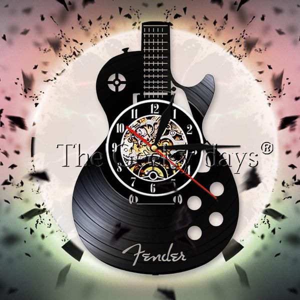 acoustic guitar record wall clock musical instrument rock n roll decor wall watch guitarist clock music lover gift